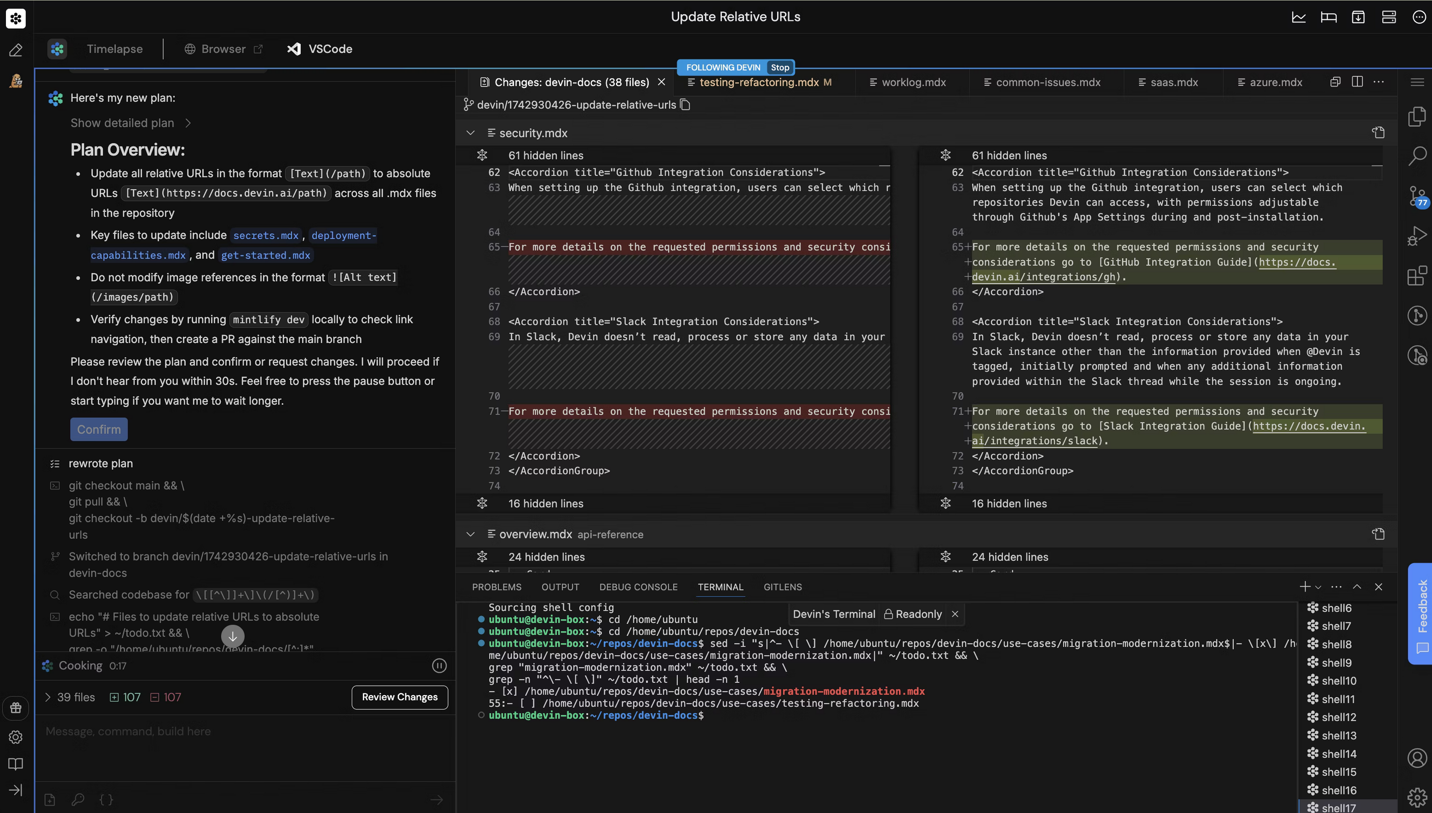 Devin AI engineer developing a plan before starting a task