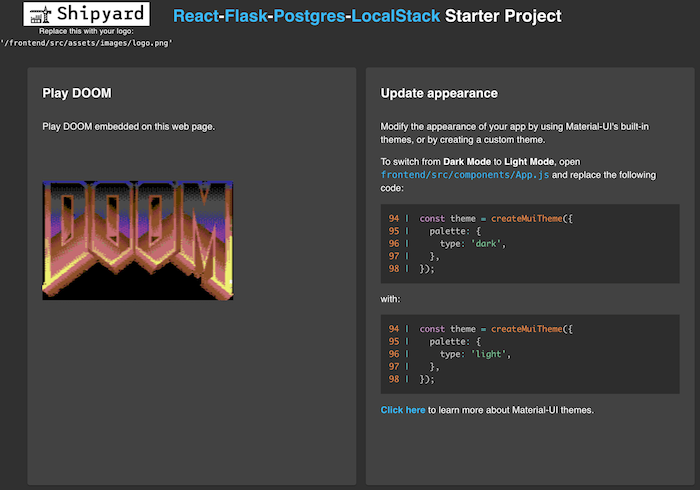 Doom React Flask Postgres Starter Added Doom Card