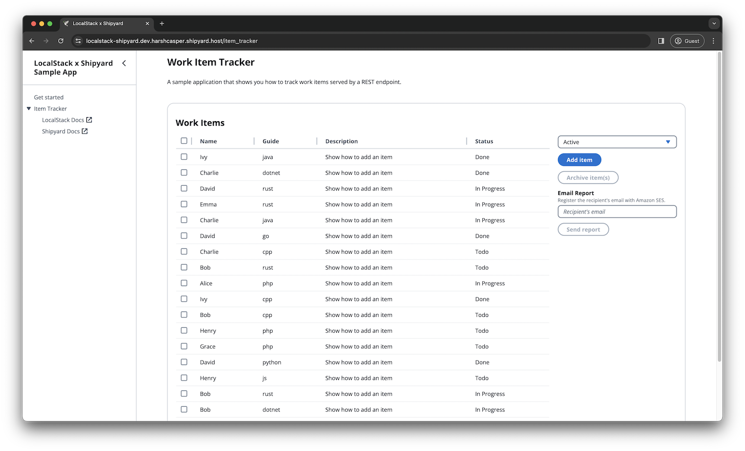 LocalStack Item Tracker